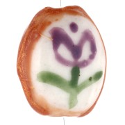 Cuenta oval de cerámica 15x12,5 mm - Motivo flor - Blanco - Marrón - Violeta x1|raw }}