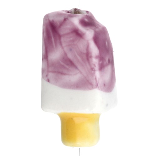 Cuenta de cerámica Ice 15x8 mm - Violeta - Blanca x1