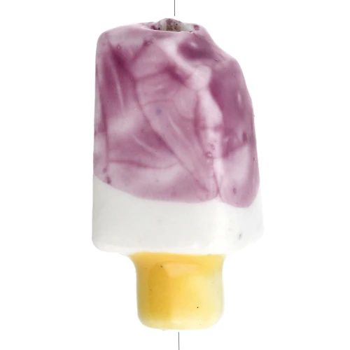 Cuenta de cerámica Ice 15x8 mm - Violeta - Blanca x1
