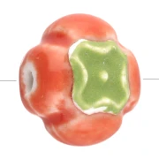 Cuenta de cerámica tomate 16 mm - Naranja - Verde x1