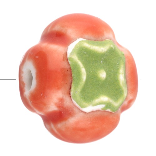 Cuenta de cerámica tomate 16 mm - Naranja - Verde x1