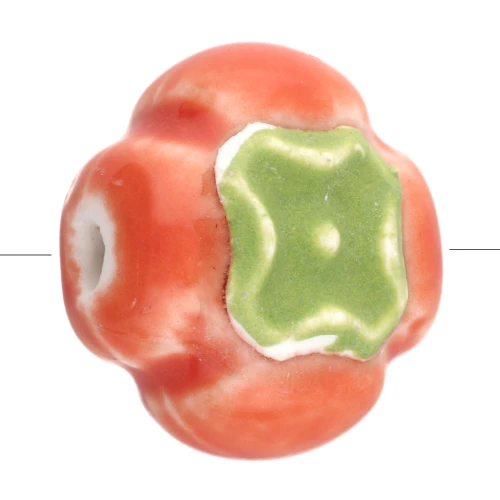 Cuenta de cerámica tomate 16 mm - Naranja - Verde x1