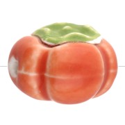 Cuenta de cerámica tomate 16 mm - Naranja - Verde x1