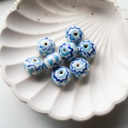 Cuenta redonda de cerámica 15x10,5 mm - Azul claro - Azul oscuro x1