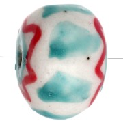 Cuenta redonda de cerámica 15x10,5 mm - Turquesa - Rojo x1