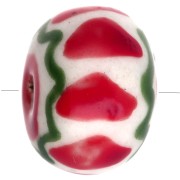 Cuenta redonda de cerámica 15x10,5 mm - Roja - Verde x1