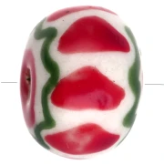 Cuenta redonda de cerámica 15x10,5 mm - Roja - Verde x1