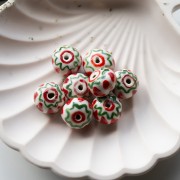 Cuenta redonda de cerámica 15x10,5 mm - Roja - Verde x1