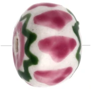Cuenta redonda de cerámica 15x10,5 mm - Rosa claro - Verde x1