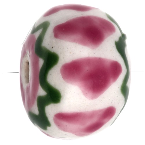 Cuenta redonda de cerámica 15x10,5 mm - Rosa claro - Verde x1