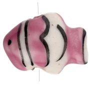 Cuenta de cerámica pez payaso 13x17,5 mm - Rosa viejo - Blanco x1