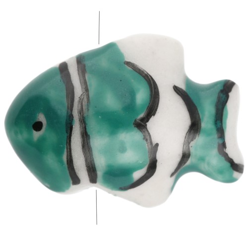 Cuenta pez payaso de cerámica 13x17,5 mm - Verde oscuro - Blanco x1