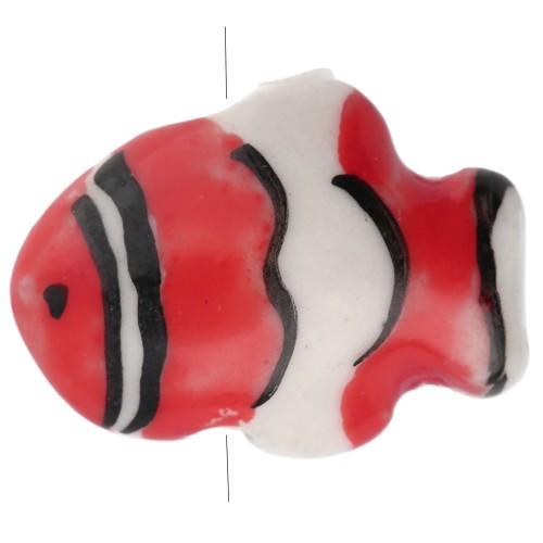 Cuenta de cerámica pez payaso 13x17,5 mm - Rojo - Blanco x1
