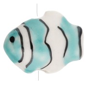 Cuenta pez payaso de cerámica 13x17,5 mm - Turquesa - Blanco x1