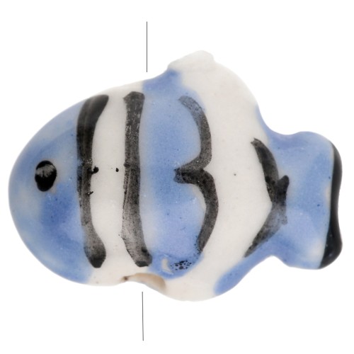 Cuenta de cerámica pez payaso 13x17,5 mm - Azul - Blanco x1