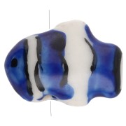 Cuenta pez payaso de cerámica 13x17,5 mm - Azul oscuro - Blanco x1