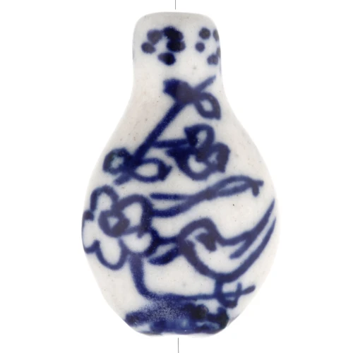 Jarrón de cuentas de cerámica 27x17 mm - Motivo metro - Blanco - Azul x1