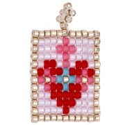 Colgante de rocallas rectángulo 26x16 mm, motivo corazón - Rosa - Rojo x1|raw }}