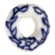 Cuenta donuts de cerámica 18,5 mm - motivo floral - Blanco - Azul x1