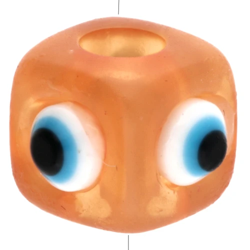 Cuenta cubo resina 8 mm - motivo ojo en relieve - Naranja - Blanco - Azul x1