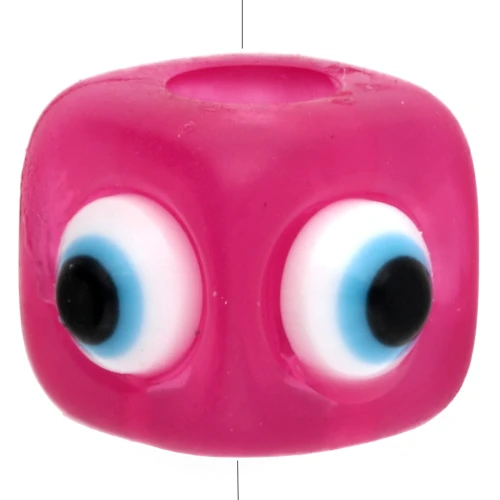 Cuenta cubo resina 8 mm - motivo ojo en relieve - Rosa - Blanco - Azul x1