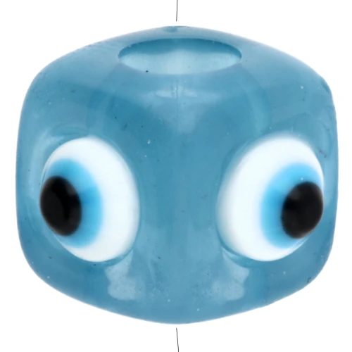 Cuenta cubo resina 8 mm - motivo ojo en relieve - Azul - Blanco x1