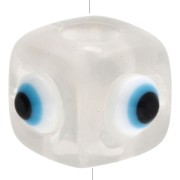 Cuenta cubo resina 8 mm - motivo ojo en relieve - Transparente - Blanco - Azul x1
