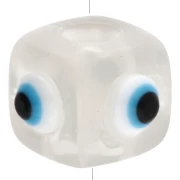 Cuenta cubo resina 8 mm - motivo ojo en relieve - Transparente - Blanco - Azul x1