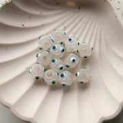 Cuenta cubo resina 8 mm - motivo ojo en relieve - Transparente - Blanco - Azul x1