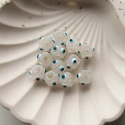 Cuenta cubo resina 8 mm - motivo ojo en relieve - Transparente - Blanco - Azul x1