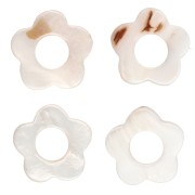 Cuentas con forma de flor huecas de 15 mm de nácar - Natural x4