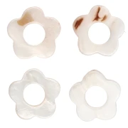 Cuentas con forma de flor huecas de 15 mm de nácar - Natural x4