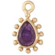 Dije en forma de gota de 13 x 8 mm con bolitas - Dorado - Amatista x1