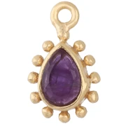Dije en forma de gota de 13 x 8 mm con bolitas - Dorado - Amatista x1
