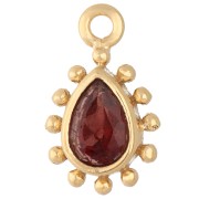 Granate - Dije en forma de gota de 13 x 8 mm con bolitas - Dorado - Granate x1 Dije en forma de gota de 13 x 8 mm con bolitas - Dorado - Granate x1