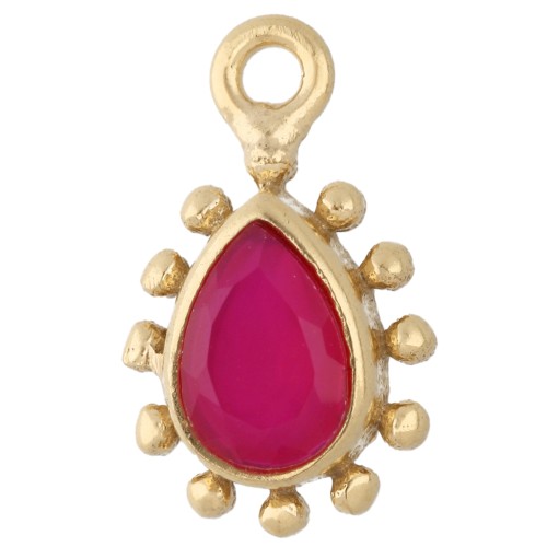 Dije en forma de gota de 13 x 8 mm con bolitas - Dorado - Calcedonia rosa x1