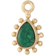 Dije en forma de gota de 13 x 8 mm con bolitas - Dorado - Imitación de esmeralda