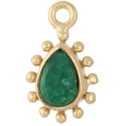 Dije en forma de gota de 13 x 8 mm con bolitas - Dorado - Imitación de esmeralda