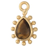 Dije en forma de gota de 13 x 8 mm con bolitas - Dorado - Ojo de tigre x1