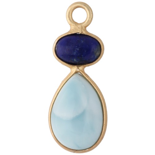 Colgante geométrico de 20 x 8 mm - Dorado - Larimar - Lapislázuli x1