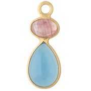 Cuarzo rosa - Colgante geométrico de 20 x 8 mm - Dorado - Calcedonia azul - Cuarzo rosa Colgante geométrico de 20 x 8 mm - Dorado - Calcedonia azul - Cuarzo rosa