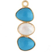 Colgante geométrico de 26 x 10 mm - Dorado con oro fino - Imitación de turquesa - Piedra lunar