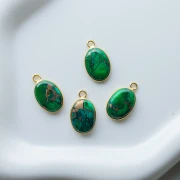 Dije ovalado de 18 x 11 mm de piedra preciosa - Turquesa Oyster verde oscuro x1