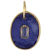 Dije ovalado de 18 x 13 mm con piedra preciosa y circonita - Dorado en oro fino - Lapislázuli x1