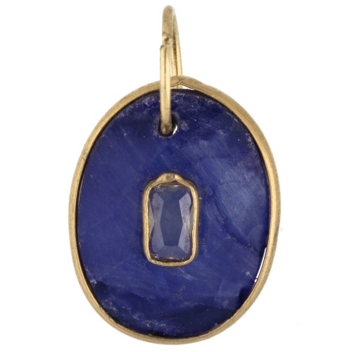 Dije ovalado de 18 x 13 mm con piedra preciosa y circonita - Dorado en oro fino - Lapislázuli x1