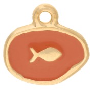 Dije ovalado irregular 13 mm - Motivo pez - Dorado con oro fino - Salmón x1|raw }}
