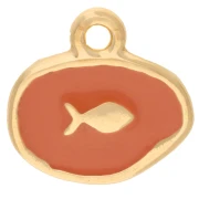 Dije ovalado irregular 13 mm - Motivo pez - Dorado con oro fino - Salmón x1