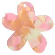 Rosa - Colgante Flor de Acetato 32x30 mm - Rosa jaspeado - Naranja - Verde x1 Colgante Flor de Acetato 32x30 mm - Rosa jaspeado - Naranja - Verde x1