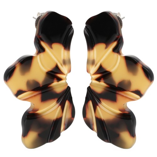 Pendientes media flor 47x27 mm - Carey - Marrón - Negro x2