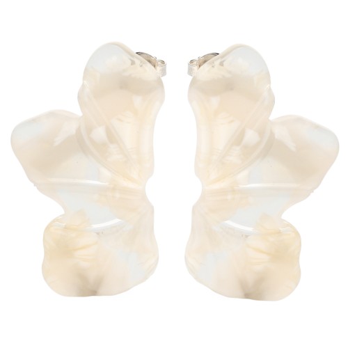Pendientes media flor 47x27 mm - Marfil jaspeado - Beige oscuro x2